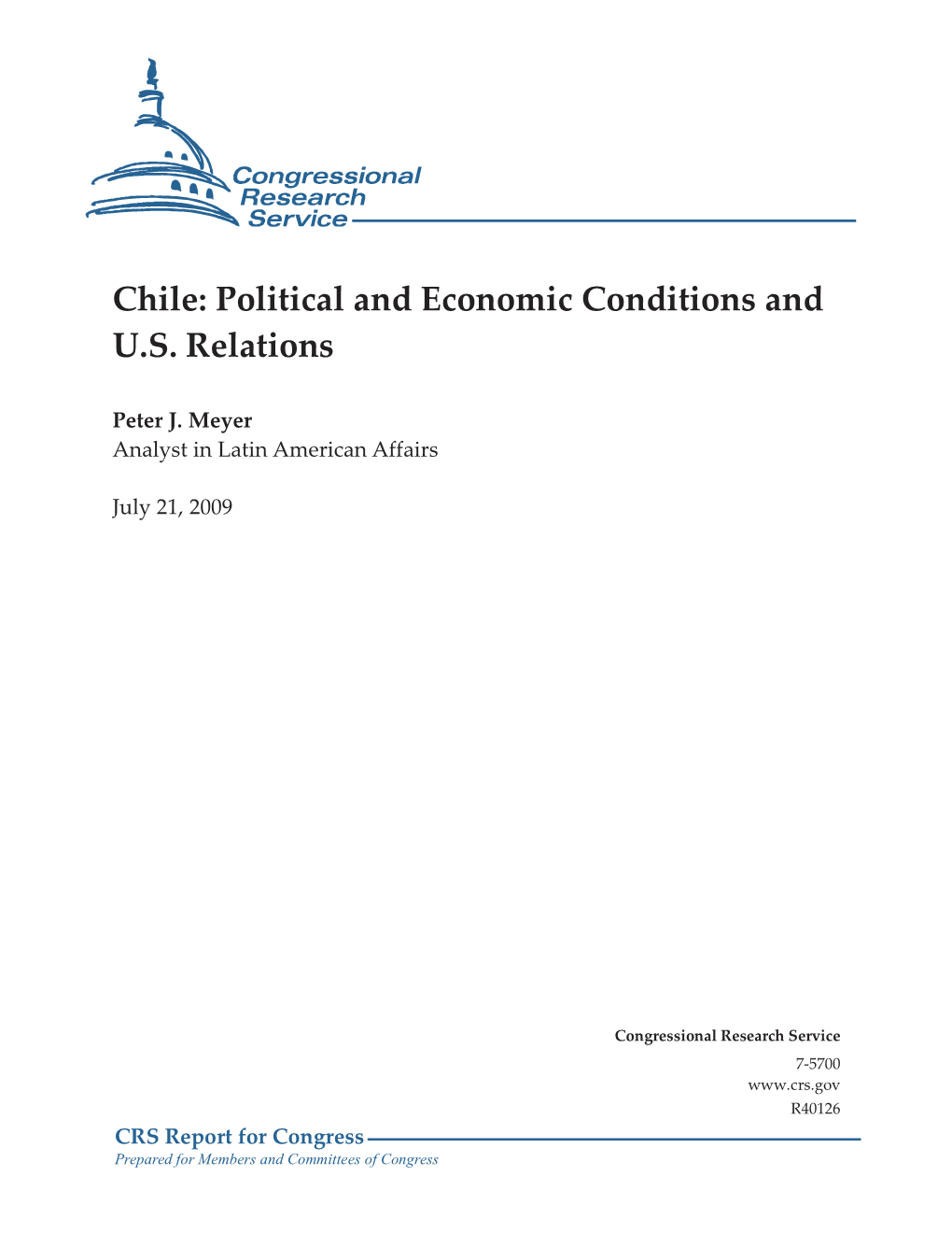 Chile: Political and Economic Conditions and U.S. Relations