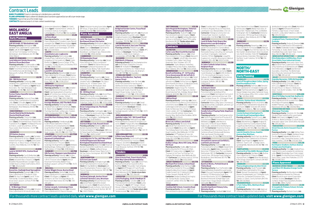 Contract Leads Powered by EARLY PLANNING Projects in Planning up to Detailed Plans Submitted