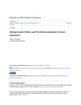 Politics and the African Narrative of French Expression