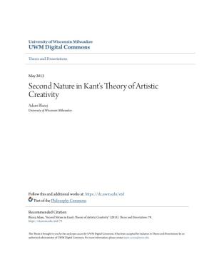 Second Nature in Kant's Theory of Artistic Creativity Adam Blazej University of Wisconsin-Milwaukee