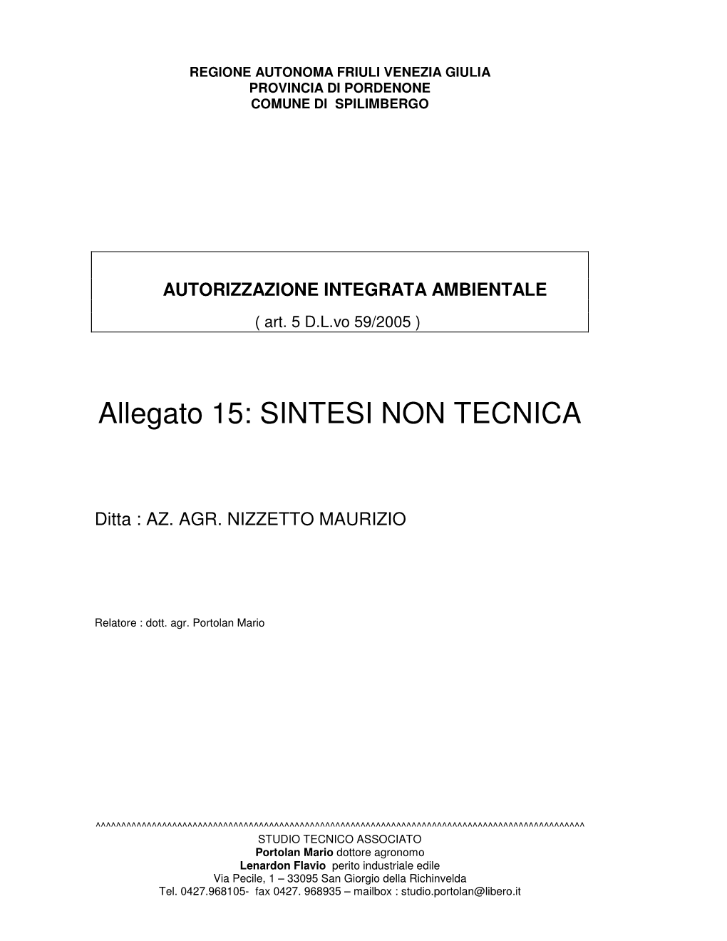 Allegato 15: SINTESI NON TECNICA