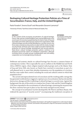 Reshaping Cultural Heritage Protection Policies at a Time of Securitisation: France, Italy, and the United Kingdom