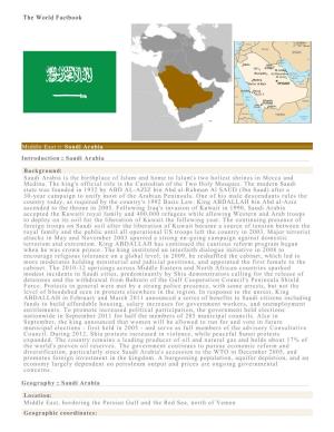 The World Factbook Middle East :: Saudi Arabia Introduction