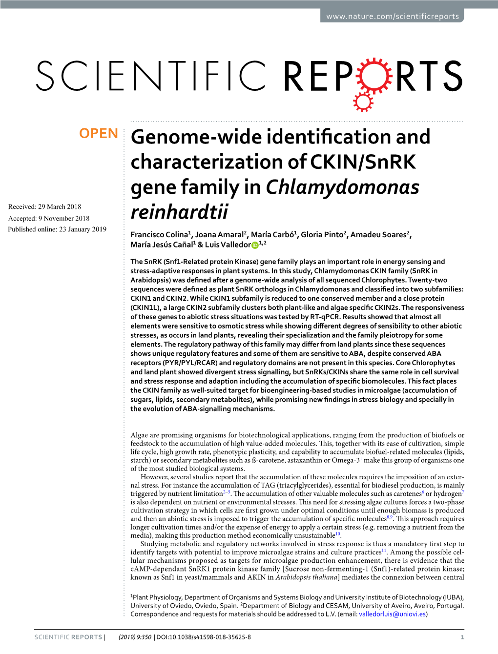 Genome-Wide Identification and Characterization of CKIN/Snrk Gene Family in Chlamydomonas Reinhardtii