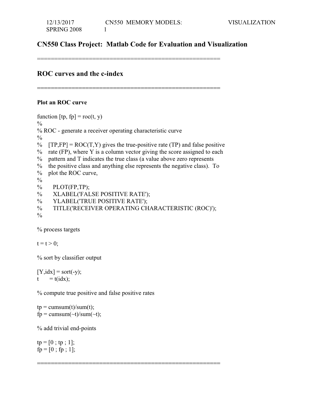 CN550 Class Project: Evaluation And Visualization Routines