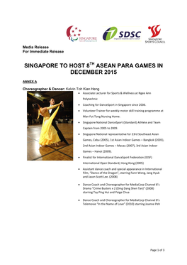 Singapore to Host 8 Asean Para Games in December 2015