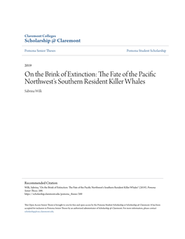 The Fate of the Pacific Northwest's Southern Resident Killer Whales