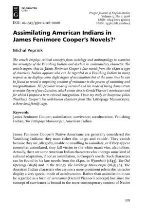 Assimilating American Indians in James Fenimore Cooper's Novels?