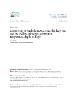 Metabolism in Corals from Antarctica, The