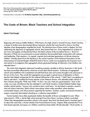 Adam Fairclough | the Costs of Brown: Black Teachers and School Inte… 91.1 | the History Cooperative ( 04/23/2006 07:48 PM