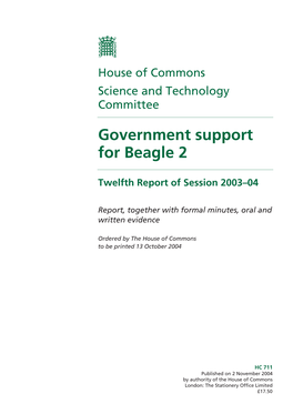 Government Support for Beagle 2