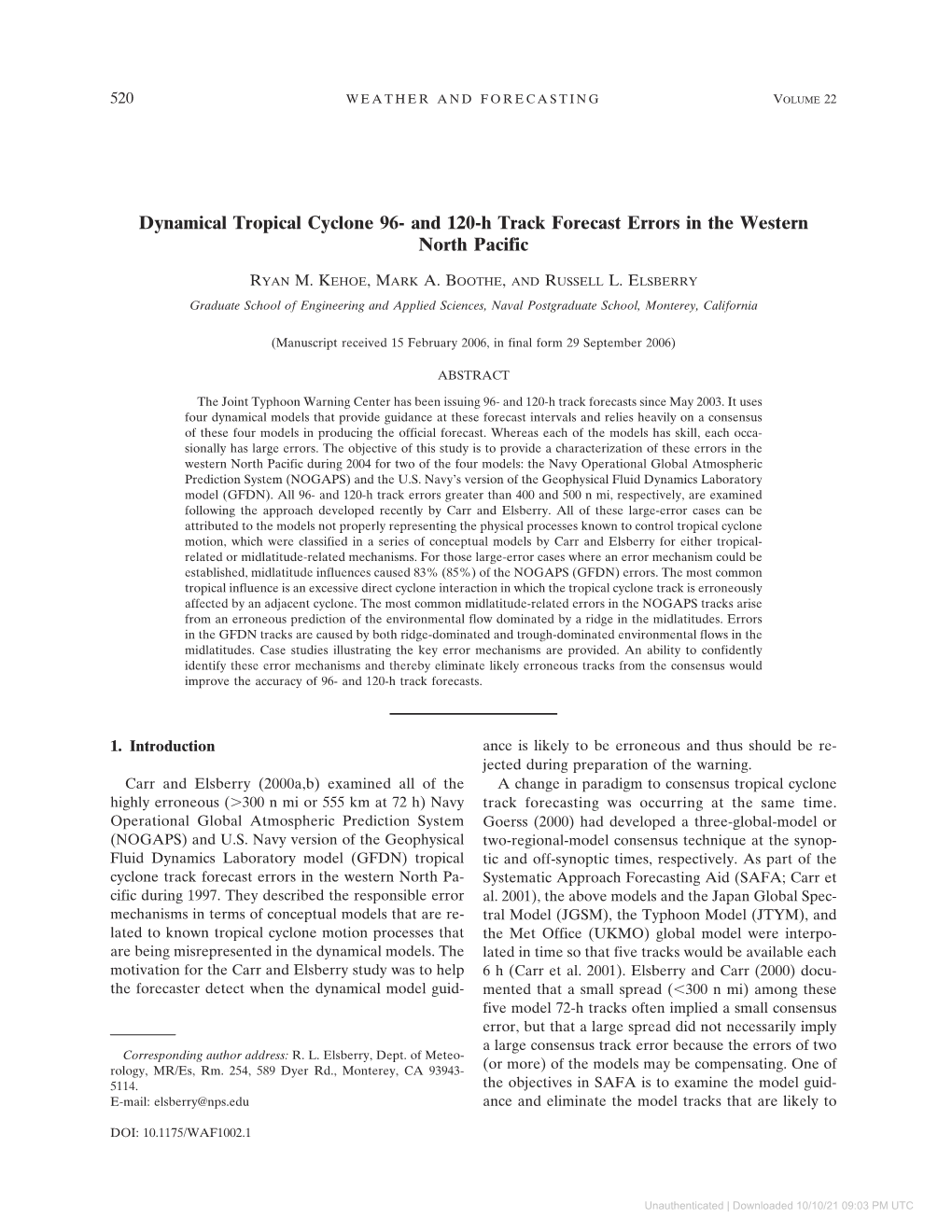 Dynamical Tropical Cyclone 96- and 120-H Track Forecast Errors in the Western North Pacific