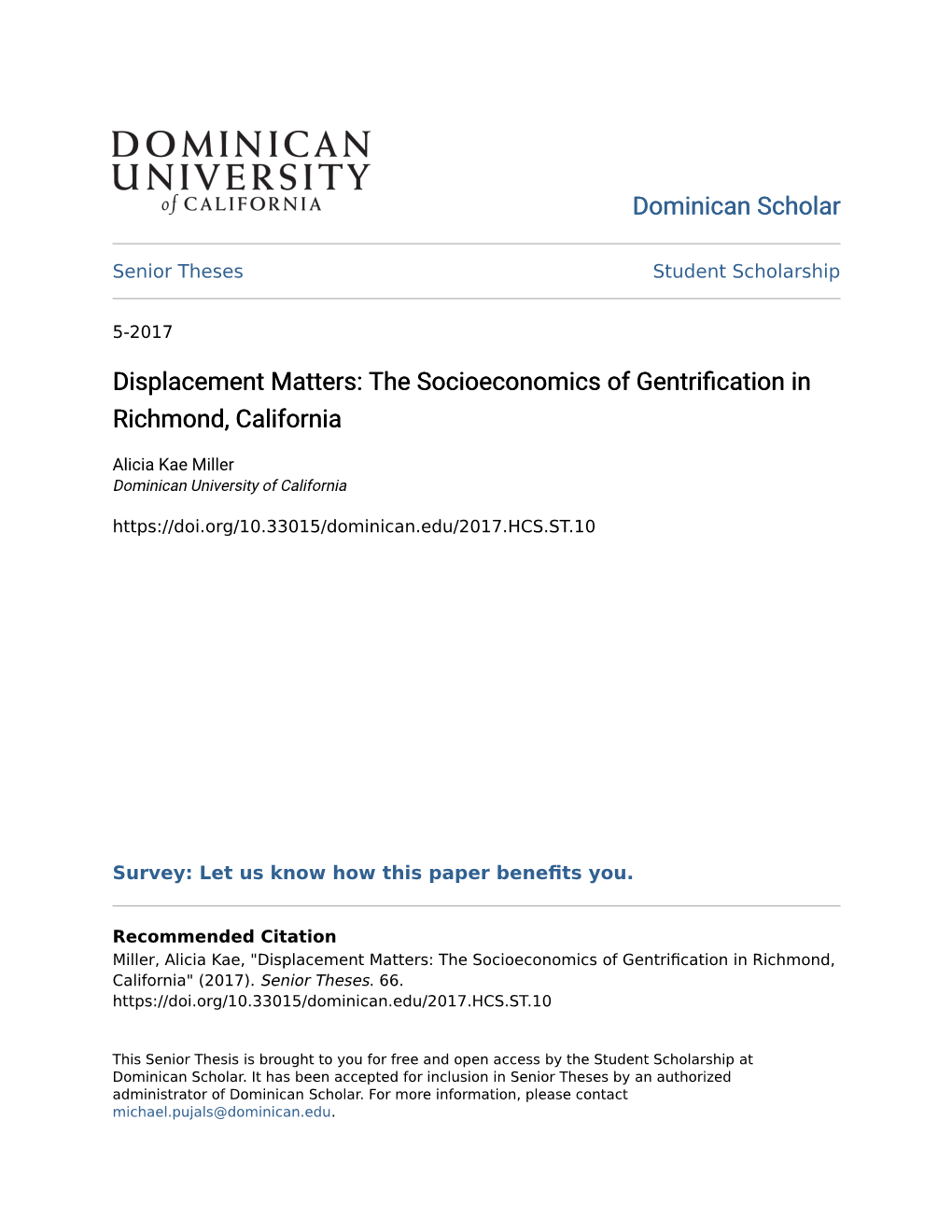 The Socioeconomics of Gentrification in Richmond, California