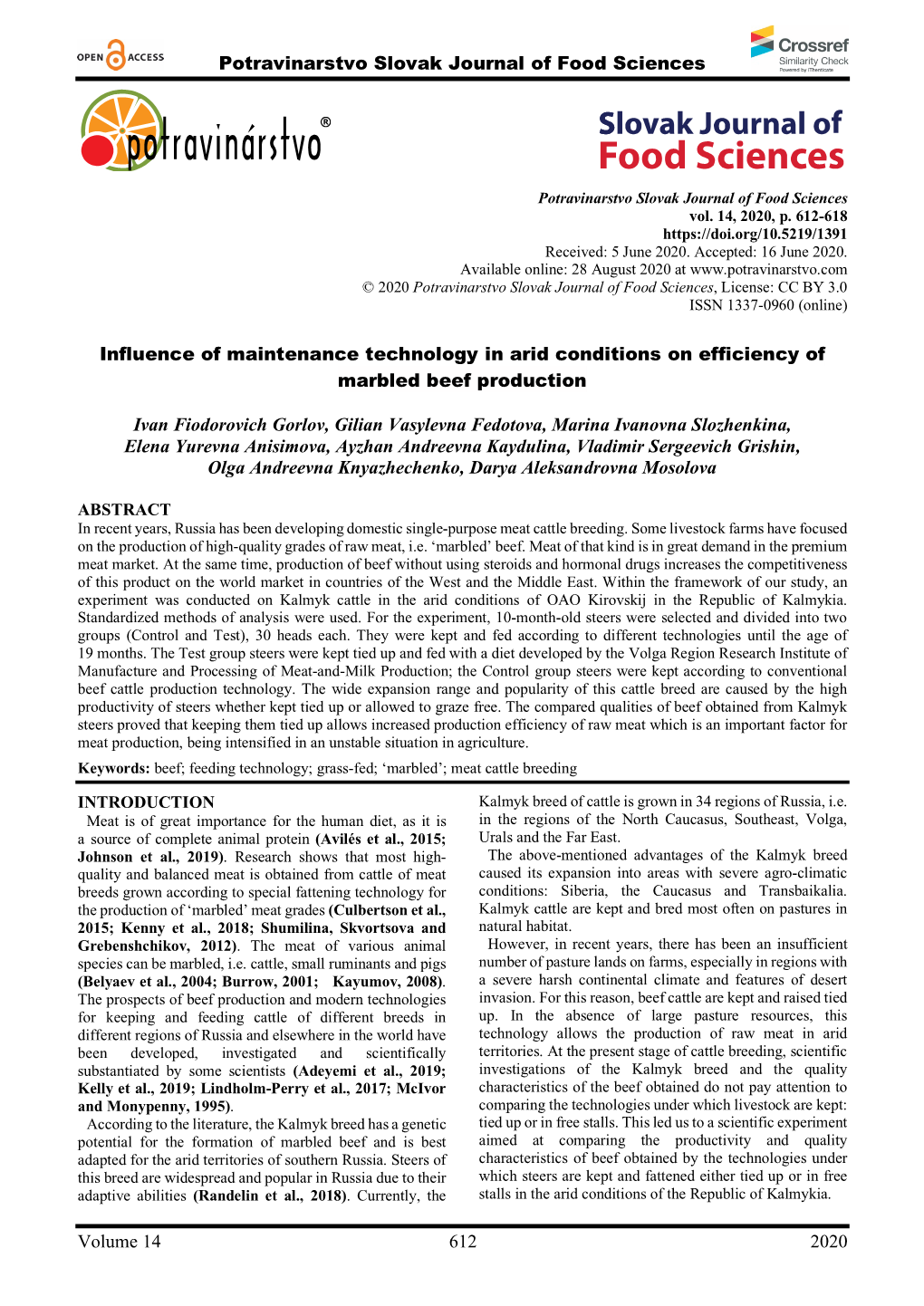 Potravinarstvo Slovak Journal of Food Sciences Volume 14 612