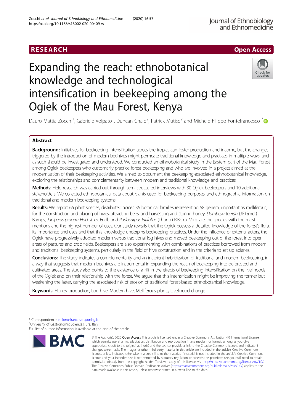 Expanding the Reach: Ethnobotanical Knowledge and Technological Intensification in Beekeeping Among the Ogiek of the Mau Forest