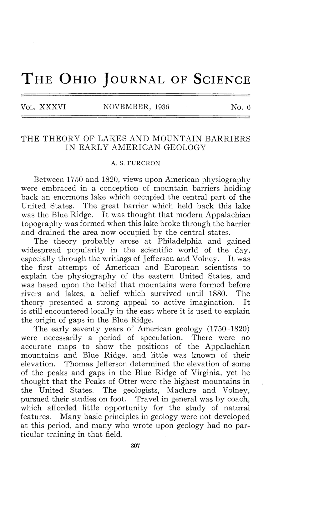The Theory of Lakes and Mountain Barriers in Early American Geology