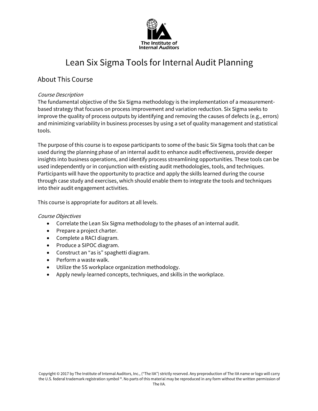 Lean Six Sigma Tools for Internal Audit Planning