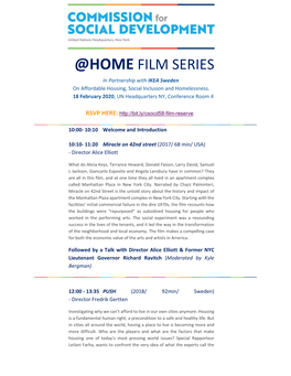 @HOME FILM SERIES in Partnership with IKEA Sweden on Affordable Housing, Social Inclusion and Homelessness