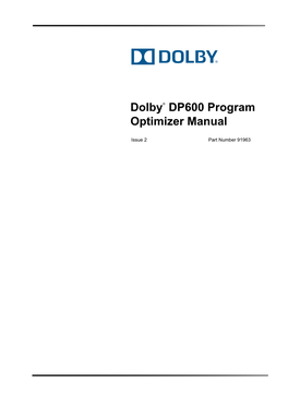Dolby DP600 Program Optimizer Manual