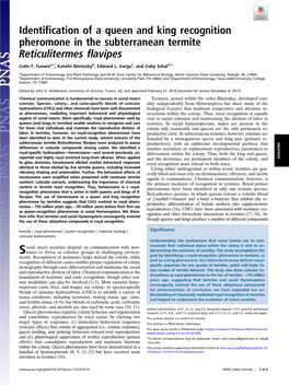 Identification of a Queen and King Recognition Pheromone in the Subterranean Termite Reticulitermes Flavipes