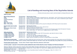 List of Landing and Mooring Fees of the Seychelles Islands