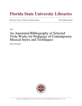 An Annotated Bibliography of Selected Viola Works for Pedagogy of Contemporary Musical Styles and Techniques Emily Jensenius