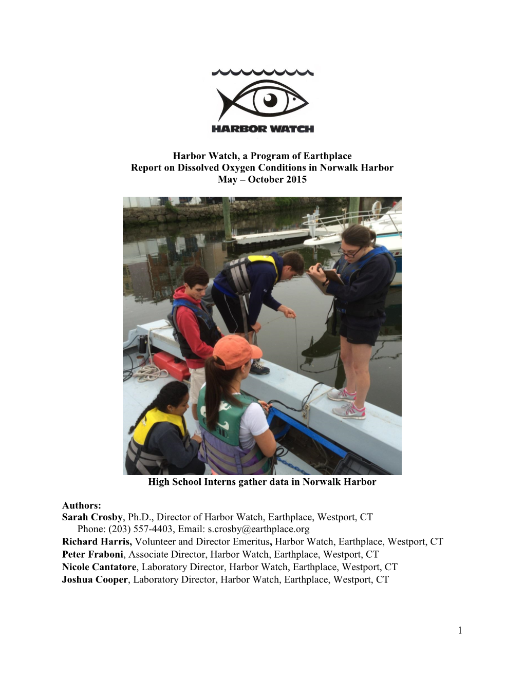 Harbor Watch Report on Dissolved Oxygen Conditions in Norwalk