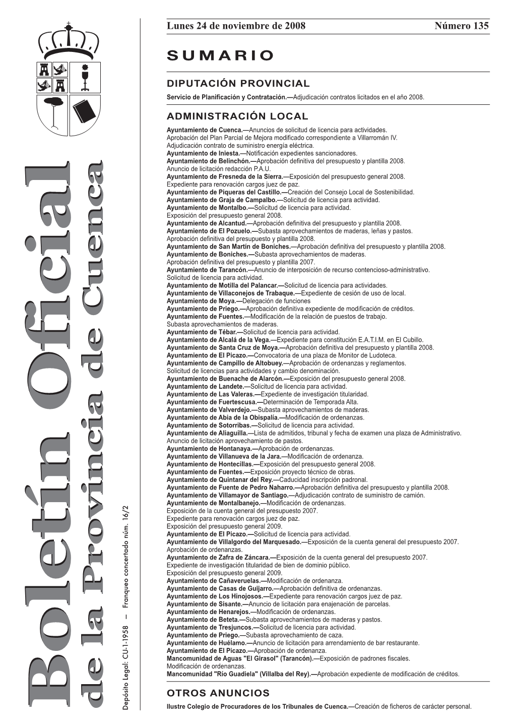 Boletín Oficial De La Provincia De Cuenca 24 De Noviembre De 2008