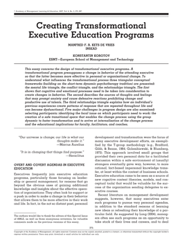 Creating Transformational Executive Education Programs