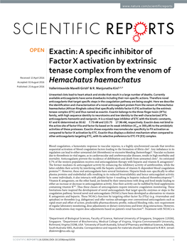 Exactin: a Specific Inhibitor of Factor X Activation by Extrinsic Tenase