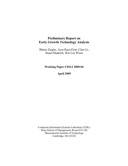 Preliminary Report on Early Growth Technology Analysis