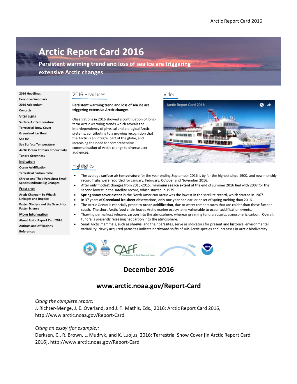 Arctic Report Card 2016