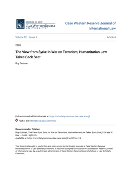 The View from Syria: in War on Terrorism, Humanitarian Law Takes Back Seat