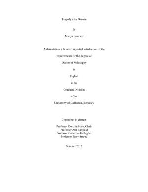 Tragedy After Darwin by Manya Lempert a Dissertation Submitted In
