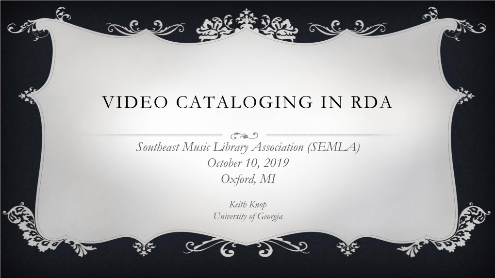 Video Cataloging in Rda
