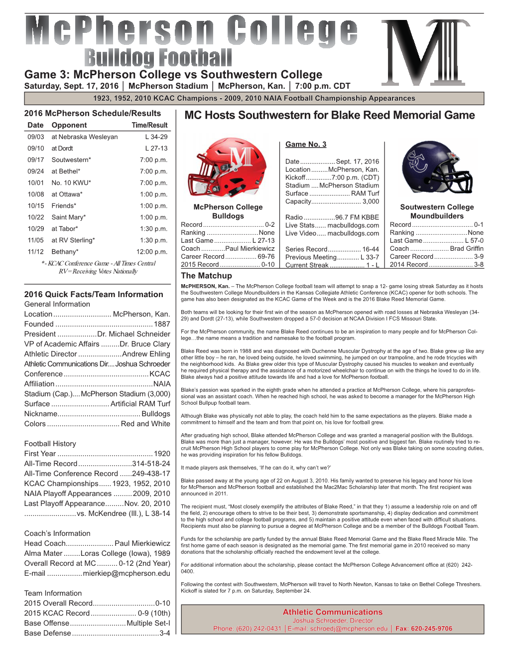 Game 3: Mcpherson College Vs Southwestern College MC Hosts