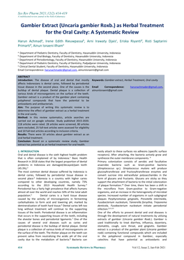 As Herbal Treatment for the Oral Cavity: a Systematic Review