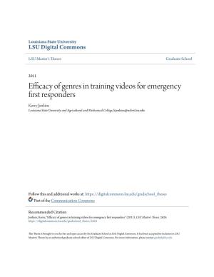 Efficacy of Genres in Training Videos for Emergency First Responders