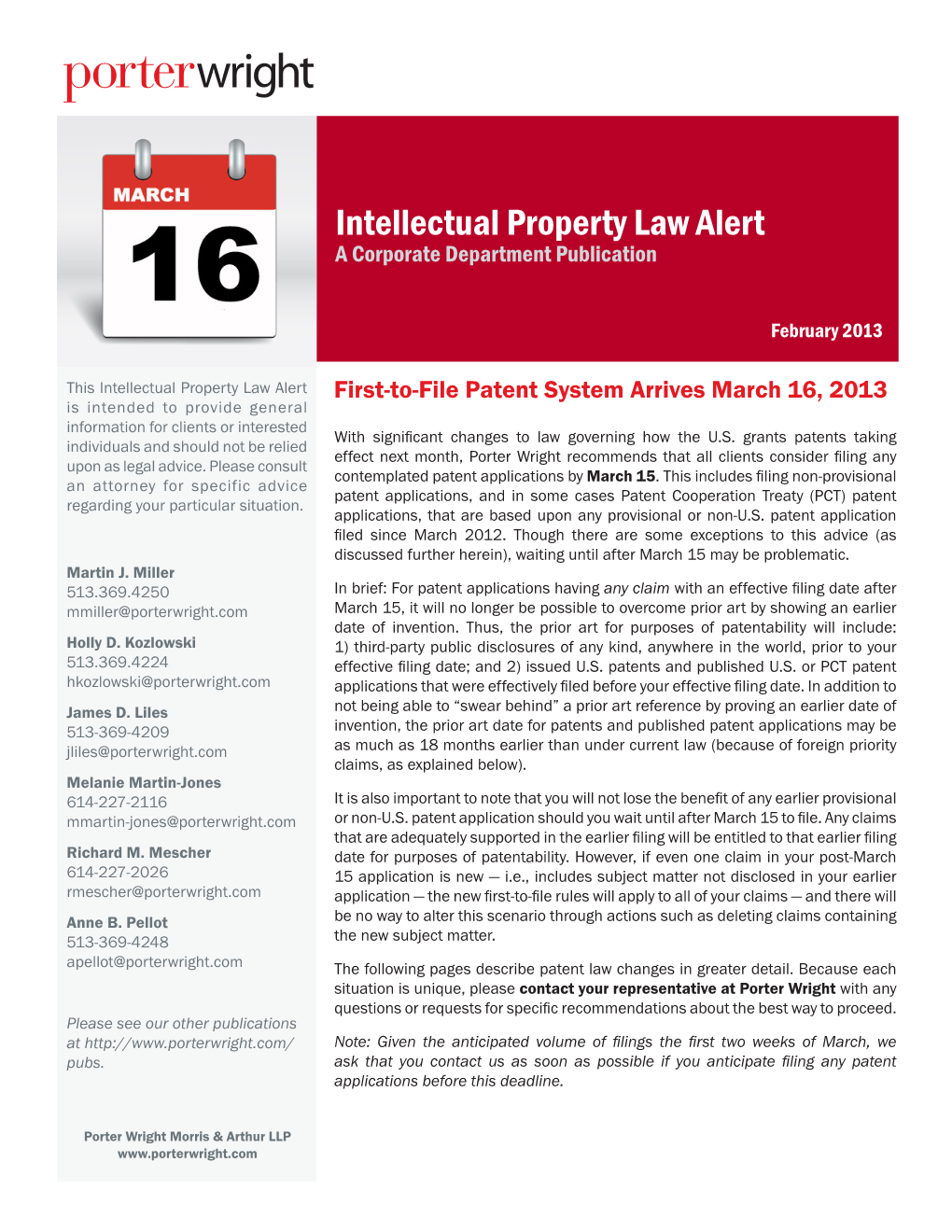 Intellectual Property Law Alert a Corporate Department Publication