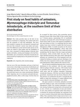 First Study on Food Habits of Anteaters, Myrmecophaga Tridactyla and Tamandua Tetradactyla, at the Southern Limit of Their Distribution