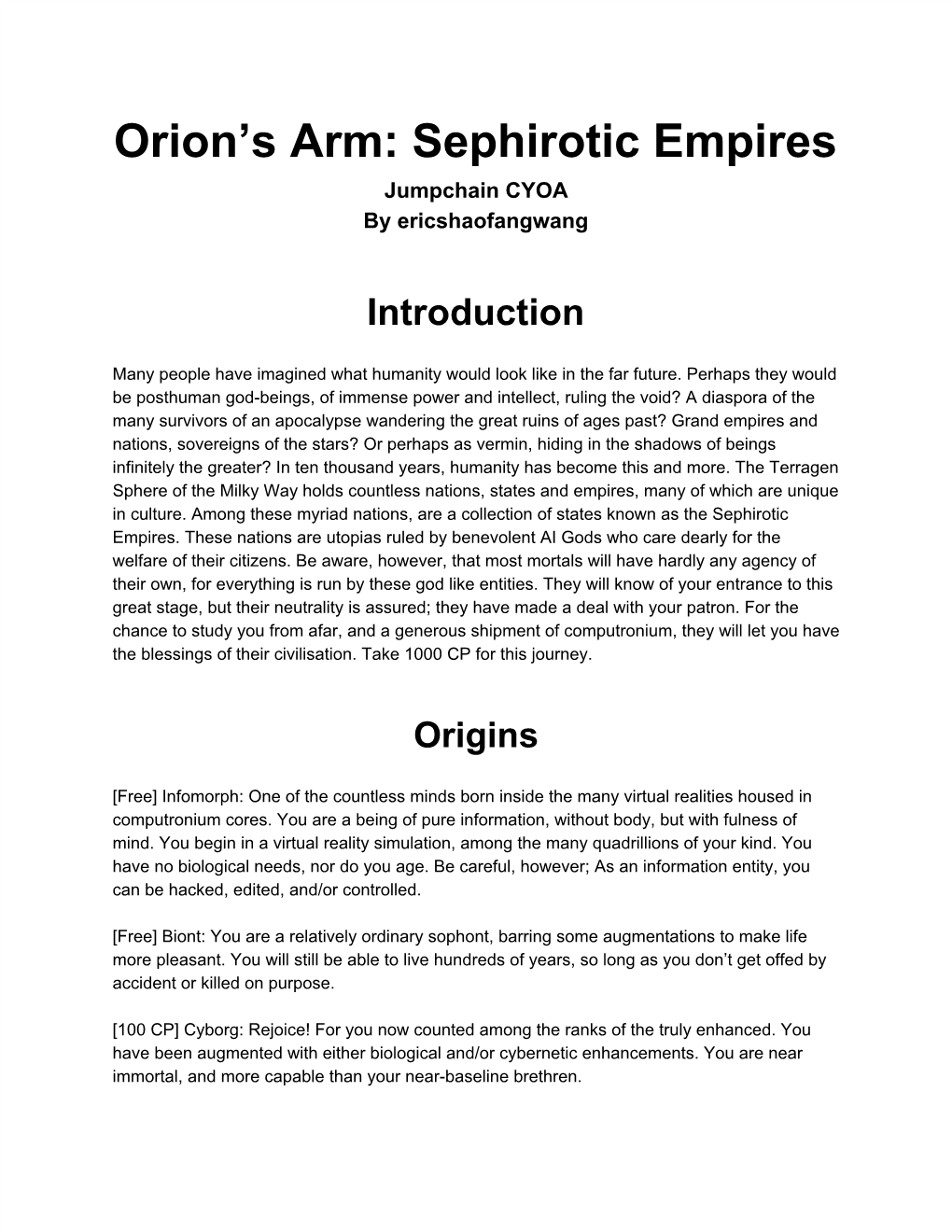 Orion's Arm: Sephirotic Empires