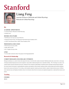 Liang Feng Associate Professor of Molecular and Cellular Physiology Molecular & Cellular Physiology