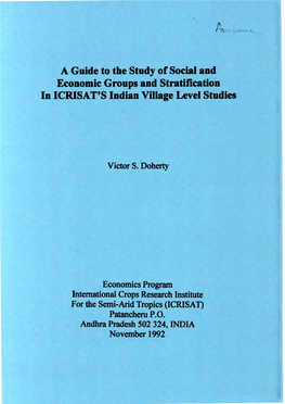 A Guide to the Study of Social and Economic Groups and Stratification in ICRISAT's Indian Village Level Studies