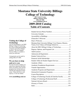 Montana State University Billings College of Technology 2009-2010 Catalog