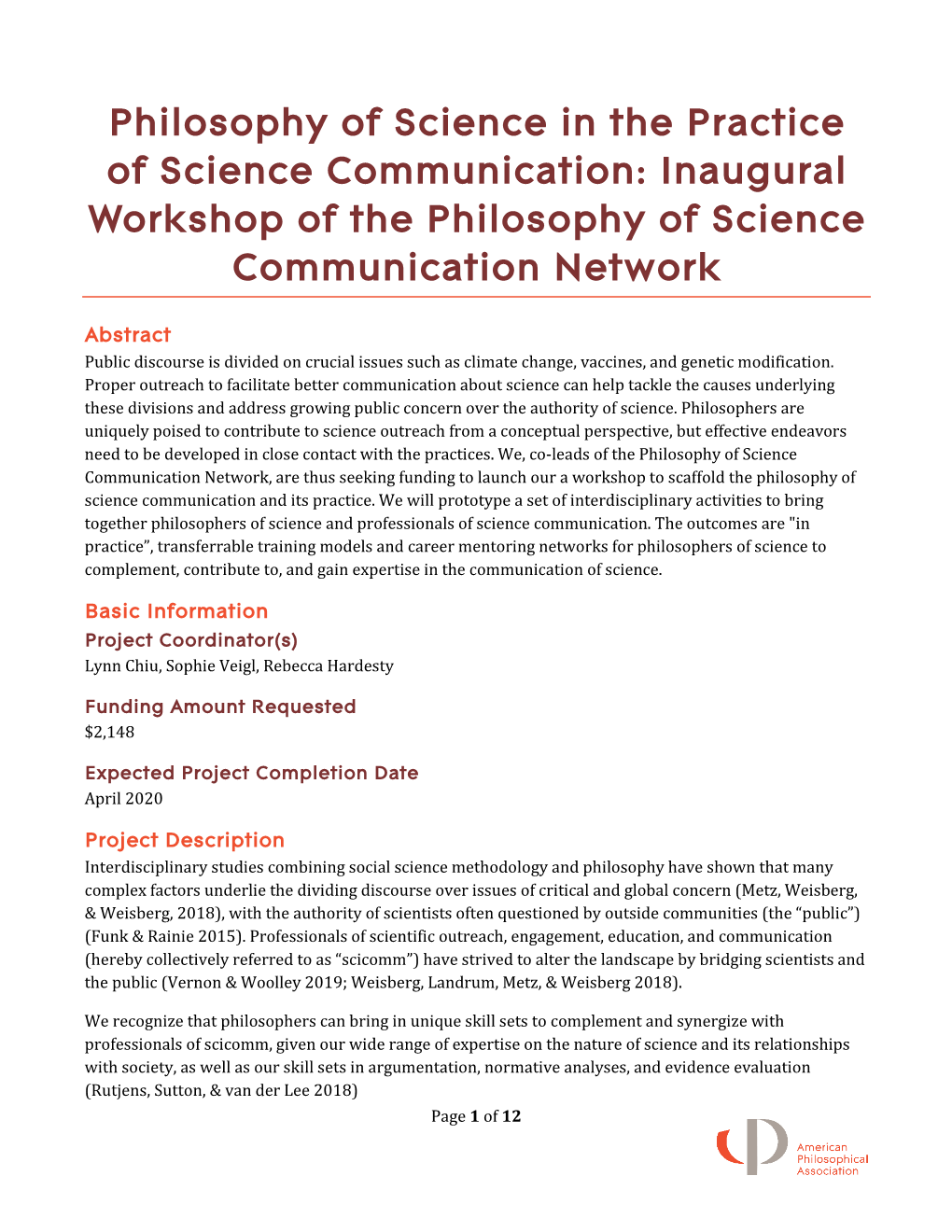 Philosophy of Science in the Practice of Science Communication: Inaugural Workshop of the Philosophy of Science Communication Network