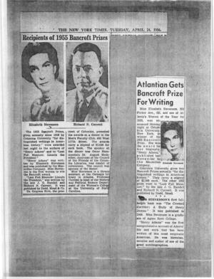 Bancroft Prize for Writing Miss Elizabeth Stevenson, 502 Parker Ave., SE, and One Ot At· Lanta'a Women Ot the Year for 1955, ~As };Iizabeth Stevenson Richard N
