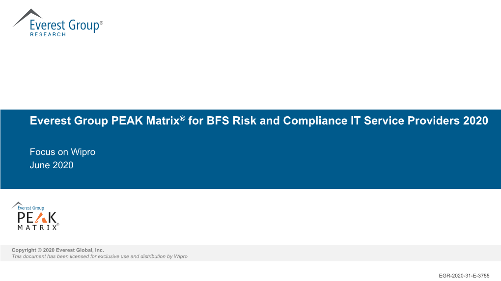 Everest Group PEAK Matrix® for BFS Risk and Compliance IT Service Providers 2020