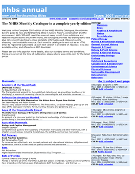 Nhbs Annual New and Forthcoming Titles Issue: 2007 Complete January 2008 Customer.Services@Nhbs.Co.Uk +44 (0)1803 865913