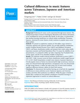 Cultural Differences in Music Features Across Taiwanese, Japanese and American Markets