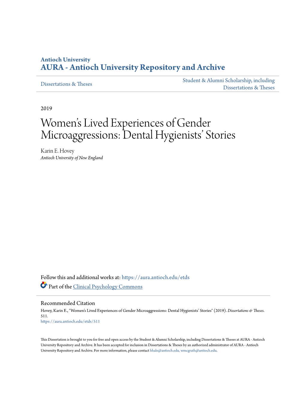 Women's Lived Experiences of Gender Microaggressions: Dental Hygienists' Stories